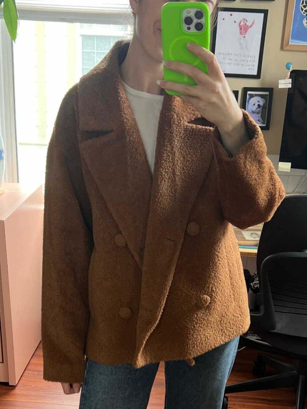 Eileen Fisher Sheared Suri Alpaca Wool Jacket Notch Collar Short Coat - Small